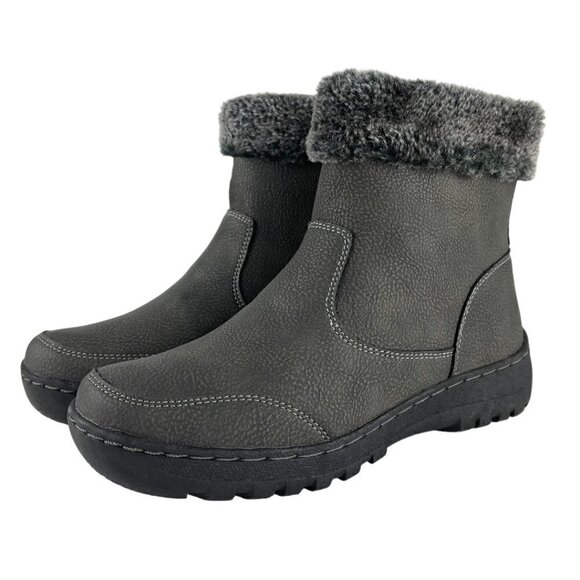 Khombu Women's Addison All-Weather Boot Grey Size 6 Memory Foam Faux Fur Zipper - Picture 1 of 13